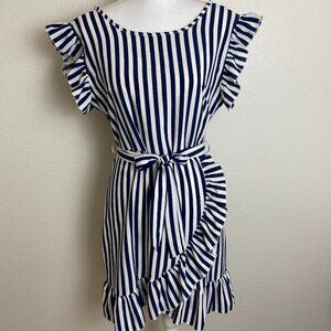 Stellah Blue& White Strip Ruffle Dress Size Small